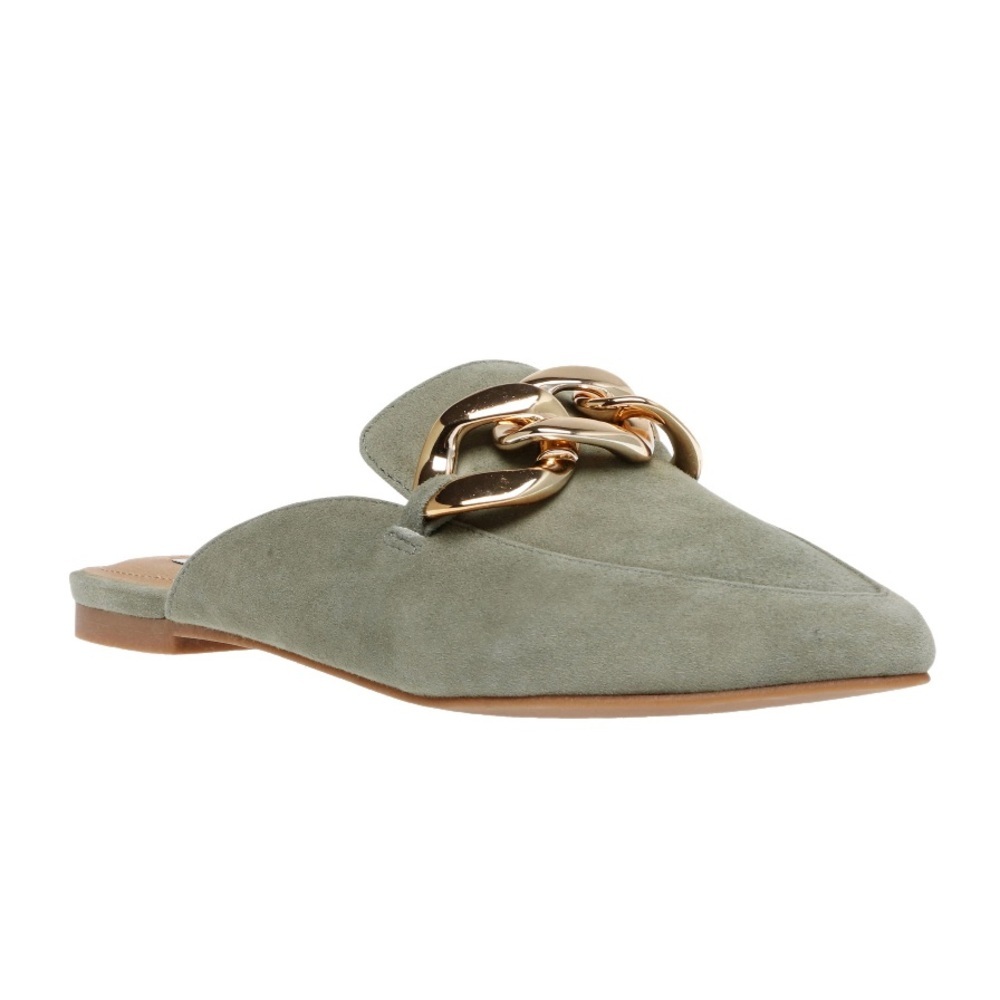 Steve Madden Leather Suede Pointed Toe Chain Mule NWT Size 6 Khaki Green